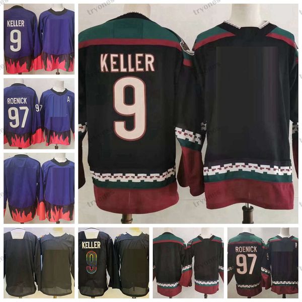 Kob 2021 Reverse Retro Purple 9 Clayton Keller Hockey Maglie Vintage Phoenix 97 Jeremy Roenick Shirt cucitura da uomo nero classico classico nero