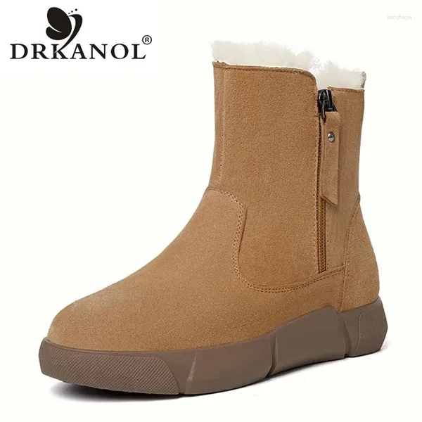 Stivali Drkanol Women Snow Winter Winter Natural Wool Shearling Calda caviglia per scarpe in pelle in pelle di pelle in pelle scamosciata di pellicce soffice di grande dimensione 42