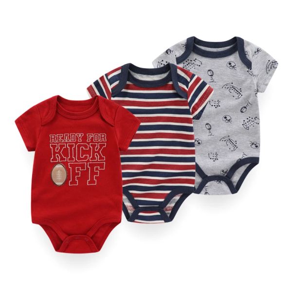 Одноказунные Kiddiezoom 3 ПК/Лот Uniex Fashion Casual Citp Mict с коротким рукавом Baby Boy Bodysuits мягкие младшие люди