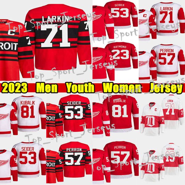 KOB #71 Dylan Larkin Reverse Hockey Jersey #53 Moritz Seider 57 David Perron Lucas Raymond Dominik Kubalik Tyler Bertuzzi Gordie Howe