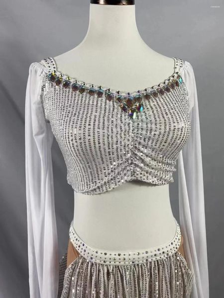 Stage Wear Belly Dance Professional Performance Costume Top Skirt Gonna Long Pract Aiugfashing Super Flashing