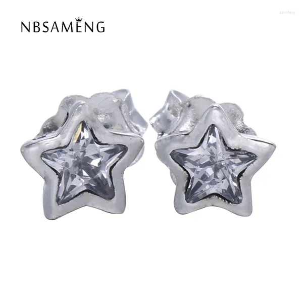 Gestüt Ohrringe Authentic 925 Sterling Silver Star Shine Original Pan Clear Cubic Zirkonia für Frauen Hochzeit Geschenk DIY Juwely