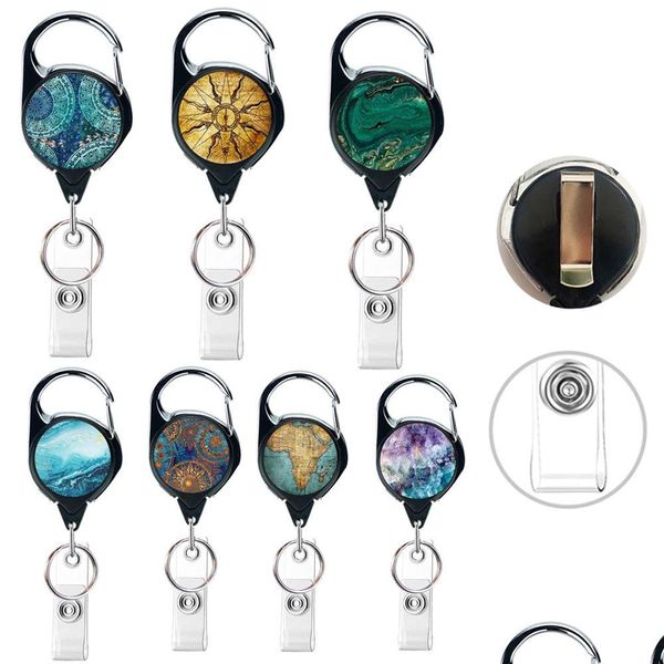 Schlüsselringe 10 PCs/Lot Fashion Office -Lieferanten Benutzerdefinierte Retro -Kompass -Karte Kunststoff Retractable ID Halter Langable Auszeichenrolle mit Keychain DHZZW