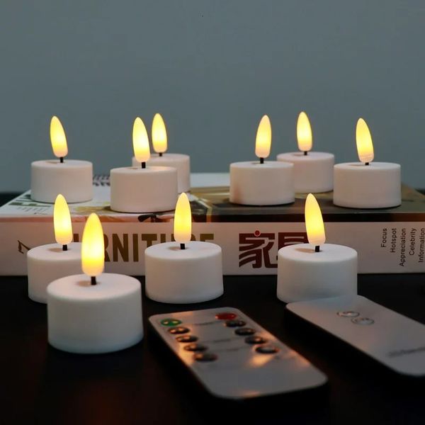 12pcs LED Candle Light Remote Control Simulation Simulation Tea Warmwhite Flash Holiday Holiday Wedding Party Decor 240417