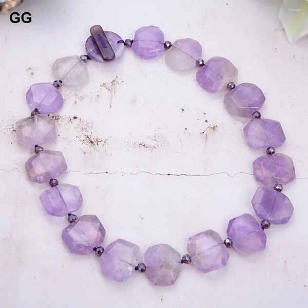 Collane a ciondolo GG naturale sfaccettate di gemme di amitrini viola sfaccettate collana rettangolo di pietra Ametista Class per donne Lady Jewelry