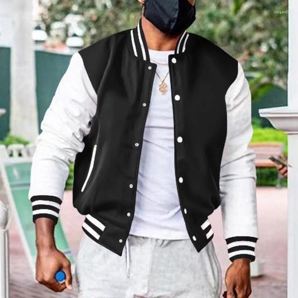 Jackets Men Jackets Color Block Varsity Jacket Casual Baseball Coat Regular Fitcollege Hipster Windbreaker para o outono da primavera