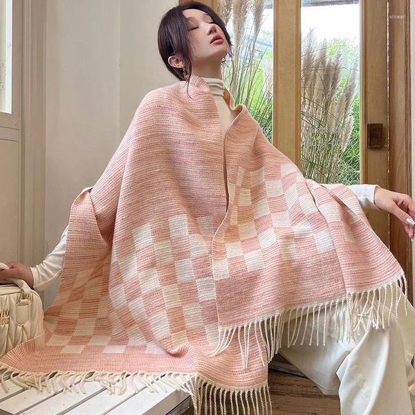 Lenços lenços outono feminino inverno lenço coreano versátil xadrez espessado