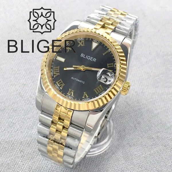 Relógios de pulso 36mm/39mm assistir para homens NH35 Mingzhu Miyota Pt5000 Movimento canelado Sapphier Glass Dial Grey Dial Jubileu de ouro de dois tons