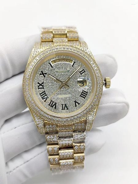 Orologi da polso orologio da uomo 41mlegant con quadrante Diamond Case - Vanta la scala gemma della finestra del calendario del movimento meccanico per a