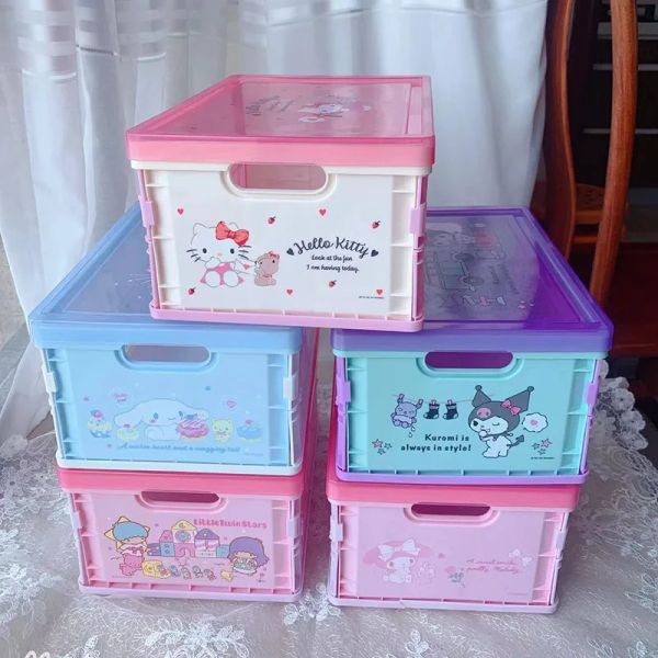 Bins Kawaii Caixa de armazenamento plástica dobrável Kawaii Distorjeira Distor de cesta de cesta de cesta utilidade Utilitário Cosméticos Desktop Hard Tool Boxes