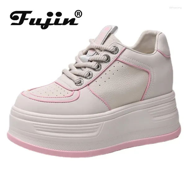 Sapatos casuais Fujin 8,5cm de couro genuíno mulheres saltos escondidos