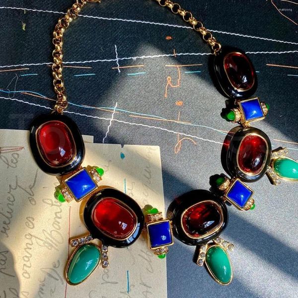 Collane a ciondolo per redinini Petali di vetro vintage Collana Donne esagerate GEM GEM DOME FEMM FEMMA CATERA CLAVICOLA GIOVISI