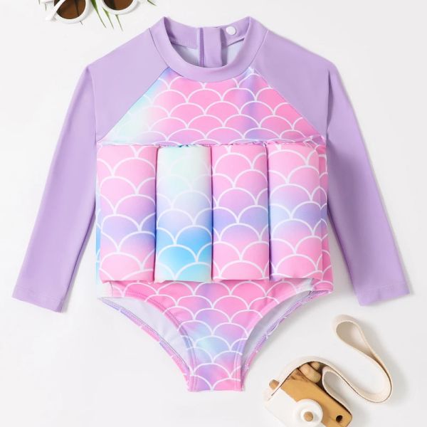 Badebekleidung Kinder Auftrieb Badeanzug Langarm Onepiece Purple Mermaid Girls Badeanzug Sommerbaby Badebekleidung Kinder Schwimmanzug Surfkleidung