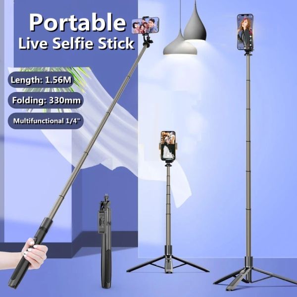 Sticks Aluminiumlegierung Bluetooth Compatible Selfie Stick Stativ faltbare Monopode mit zwei LED -Fülllicht für Actionkameras -Smartphones
