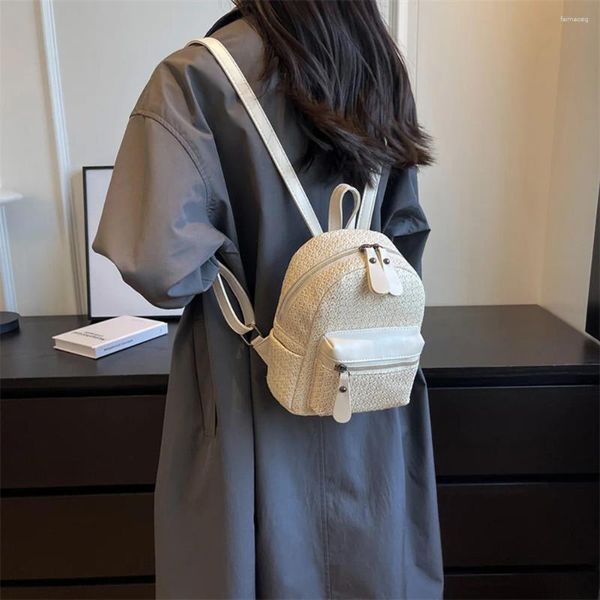 Школьные сумки pu соломенная рюкзак вязаные женские сумочки повседневные мочилас