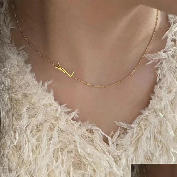 Anhänger Halsketten Einfacher anfänglicher zierlicher Designer Choker Halskette 14K Gold plattiert dünne Kette Leichte Tropfen Lieferung Schmuck Anhänger Otunk