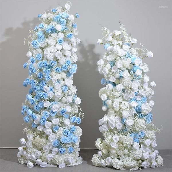 Flores decorativas Tower Decoração azul Rosas simuladas Casamento ARCH ARCH KT Tabela de arranjo de flores