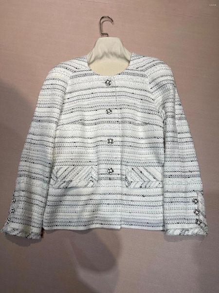 Giacche da donna di alta qualità 2024 vestiti da donna primaverile o collo a strisce Tweed Botton