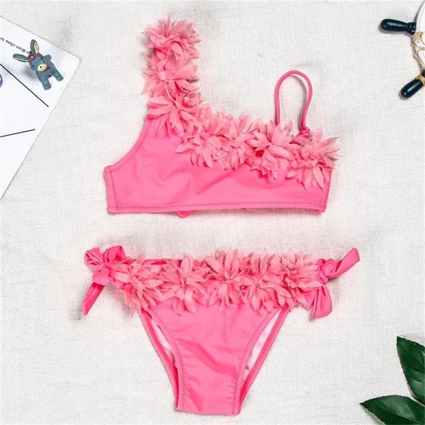 Frauen Badebekleidung Sommer Pink Girls Bikinis Sets Kinder Rüschen Tops Shorts Strand Kostüme Badeanzug Badeanzug Kleinkinder Kleidung Set 2##