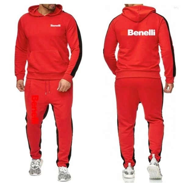 Traccetti da uomo uomo Spring Autumn Elegante logo Benelli Logo Solido Simposta Set di felpe con cappuccio a maniche lunghe Pantaloni polari a due pezzi