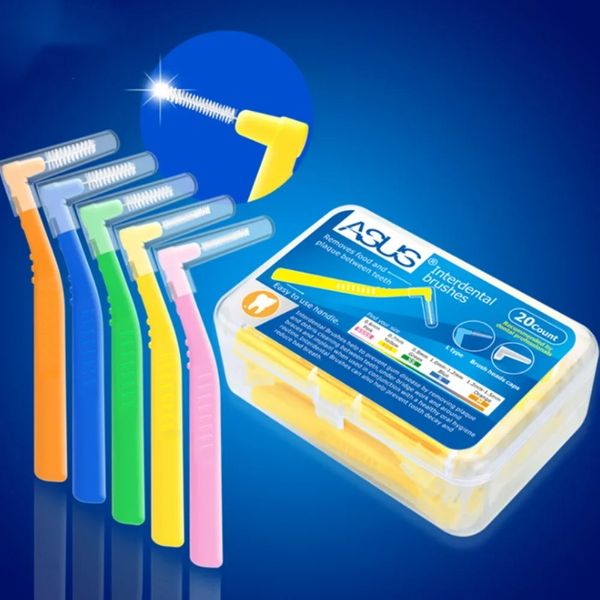 20/2pcs ângulo de escovas interdentais L em forma de fio dental para limpador interdental de dentes ortodônticos Pinco de dente