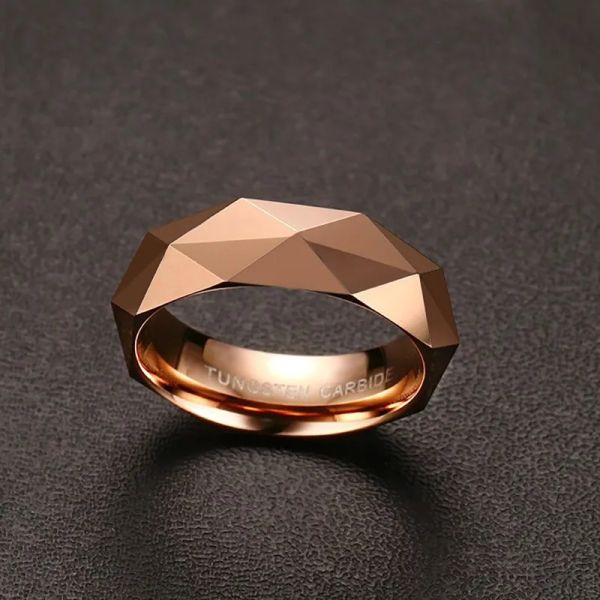 Bands Trendy Roségold Farben Rhombus Ring Wolfram Carbide Ehering für Männer Größe 6 bis 11