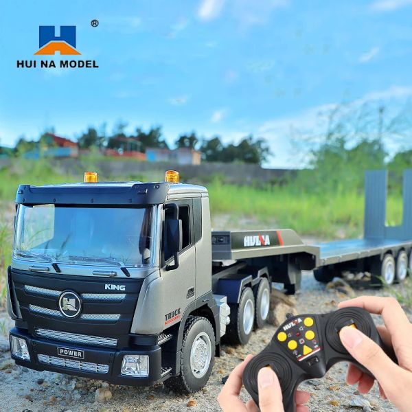 Carros Huina RC Truck Trailer 1/24 Caminhões 9CH em carros de controle de rádio Modelo de caminhão plano elétrico Construção de engenharia Toys