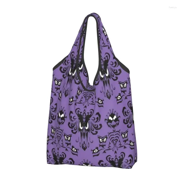 Stume da stoccaggio riutilizzabili Happy Funts Shopping Women Bag Borse portatile Haunted Mansion Wallpaper Grocery Shopper