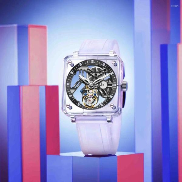 Armbanduhr High-End Aesop Männer Tourbillon Mechanische Uhren Handwickelbewegung Leuchtend Saphir transparent Mode Männlich
