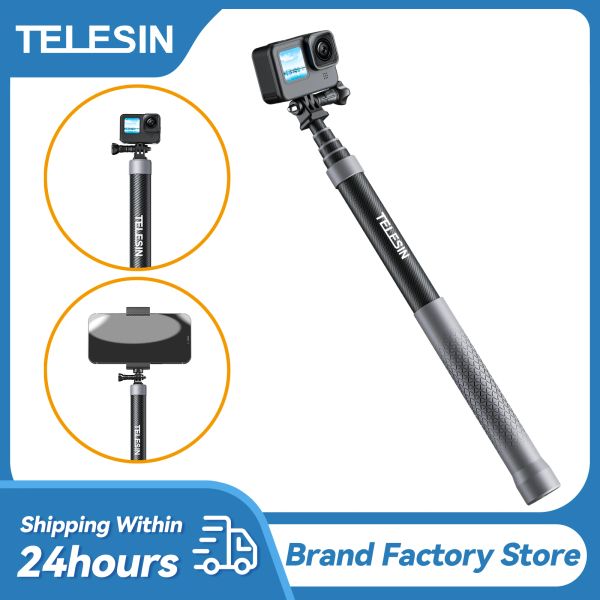 Attacchi Telesin 120 cm Monopode in fibra di carbonio Stick Stick estendibile con vite 1/4 per GoPro Hero 12 11 10 9 Insta360 Osmo Action Camera