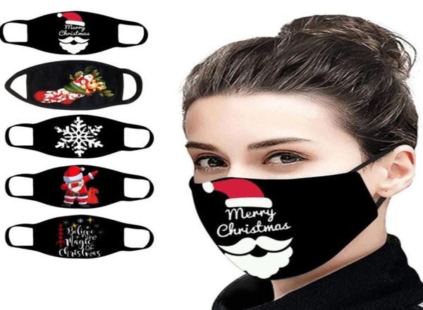 Mode gedruckte Weihnachts -Outdoor -Gesichtsmaske Unisex atmungsaktiv wiederverwendbarer Weihnachtsfest -Hirschbär Frohes neues Jahr Schwarze Baumwollmasken5830584