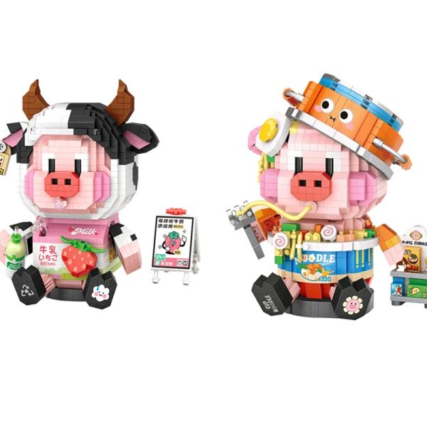 Bloco Loz 8135 Diamond Building Blocks Figuras de desenhos animados Animais Milk Cow Pig Micro adult Puzzle Bricks Toys Girls Collection Presente 8134