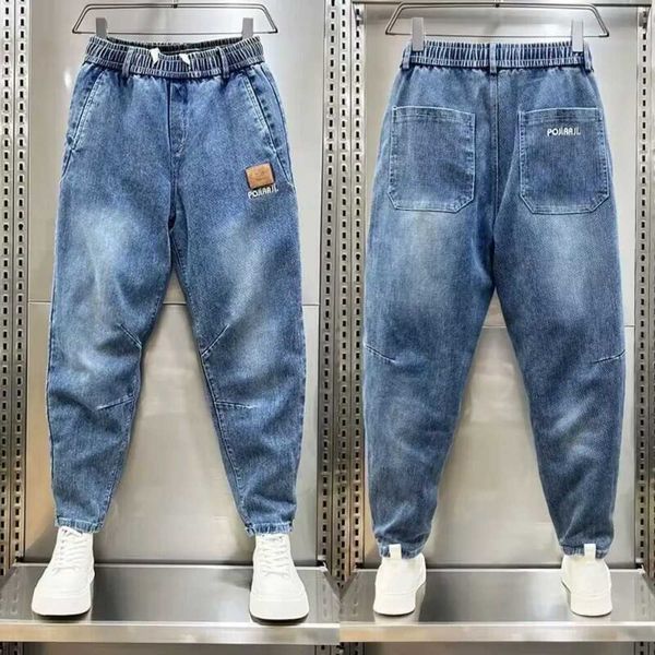 Herren Jeans koreanische Mode Männer Luxuskleidung Männer 2024 Herbst Lose Drawess Jeans mit Stickerei Casual Elastic Baggy Harem Hosen 240423