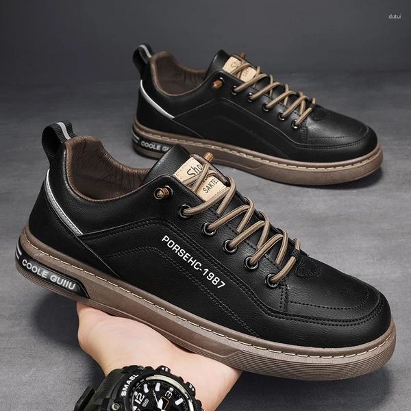 Повседневная обувь мужская кожаная плоская плоская дна против Slip Oxford Youth Trend Board Board Daily Sports Sneakers