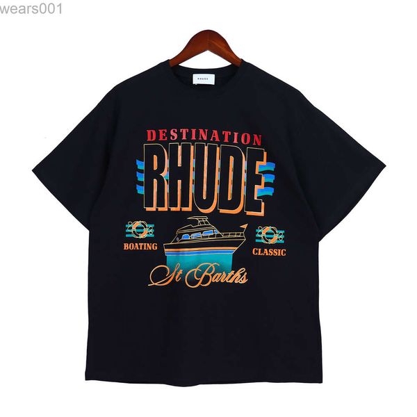 Футболка Mens Mens Mens America Rhude Designer Brand Clothing Round Sheck Высококачественный короткий рукав US S-XXL B1QQ