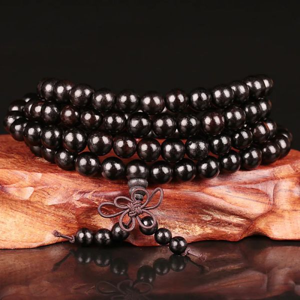 Fios 6mm 8mm 10mm 12mm *108 contas Ebony Wood Buda Buda Buda Meditação Oração de Bread Mala Bracelete Mulheres Homens Men