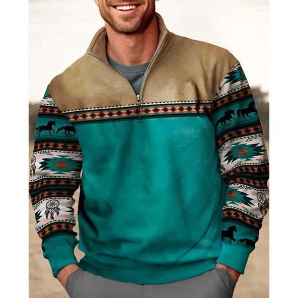 Felpa con cappuccio da uomo con cappuccio per il capodanno con cappuccio vintage per uomo totem etnico zip 3d stampato 3d y2k maglione a maniche lunghe a autunno abbigliamento oversize 240424