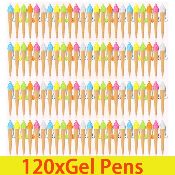 Pens 120pcs yenilik kalemleri yeni dondurma komik okul jel kalem kawaii tükenmez öğe kız kırtasiye öğrenci çocuk ödül hediyesi