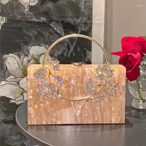 Шервинга Женщины Акриловая вечерняя сумка кошелька коробка с бриллиантами цветочные сумки для свадебной вечеринки роскошные золотые кошельки сумочка