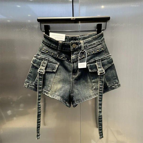 Frauenshorts 2024 Harajuku Frauen Street Sexy Mädchen Retro gewaschen Biker Workwear Denim High Taille Eine Linie Hosen Streetwear