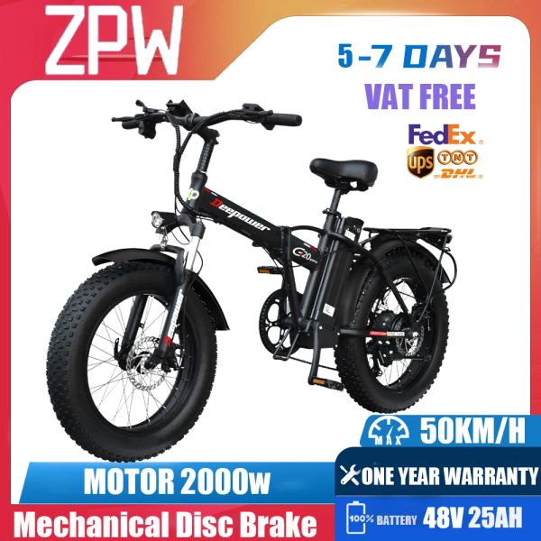 Fahrrad ZPW G20PRO EBIKE 48V 25AH 2000W Elektrofahrrad Schnee 20 Zoll Fett Reifen Mountain Elektrofahrrad Klappe Elektrofahrrad 1000W