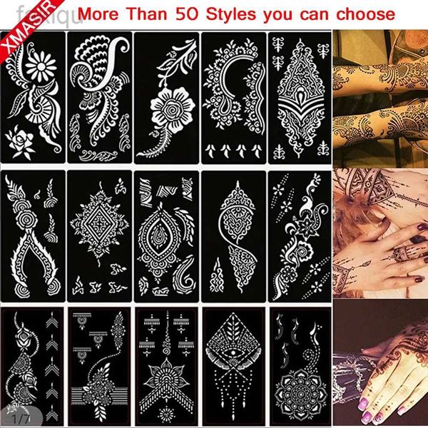 Körperfarbe 3pcs Mehndi Henna Tattoo Handschablungen Frauen Körperfarbe Selbstklebend wiederverwendbares Mandala Tattoo Indian Hochzeitsmalerei Kit Werkzeuge D240424