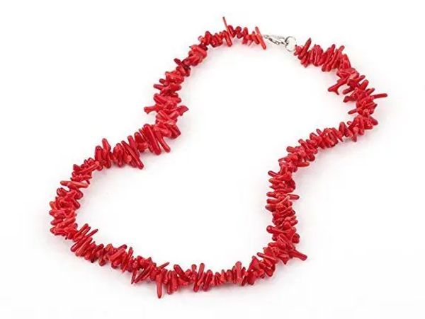 Colares de colar de coral vermelho de fita lindo com comprimento da garra de lagosta 46cm