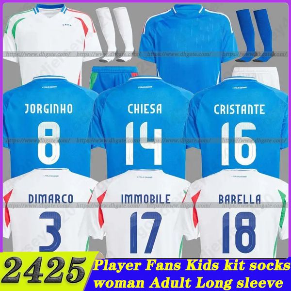 2024 ITALYS HOME Away Soccer Trikots 24/25 Scamacca Imboemobil Chiesa Raspadori Jorginho Barella Bastoni Verratti Maglia Italiana National Fußballhemden