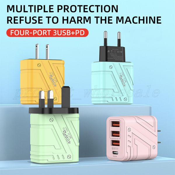 Mehrere Farben 40W PD QC3.0 Mech Warrior USB -Telefonladegerät 4 Ports Typ C Schnelles Lade -EU US UK Plug 5V 3A Adapter Strom Schnelle Ladung für iPhone Samsung Huawei Xiaomi LG