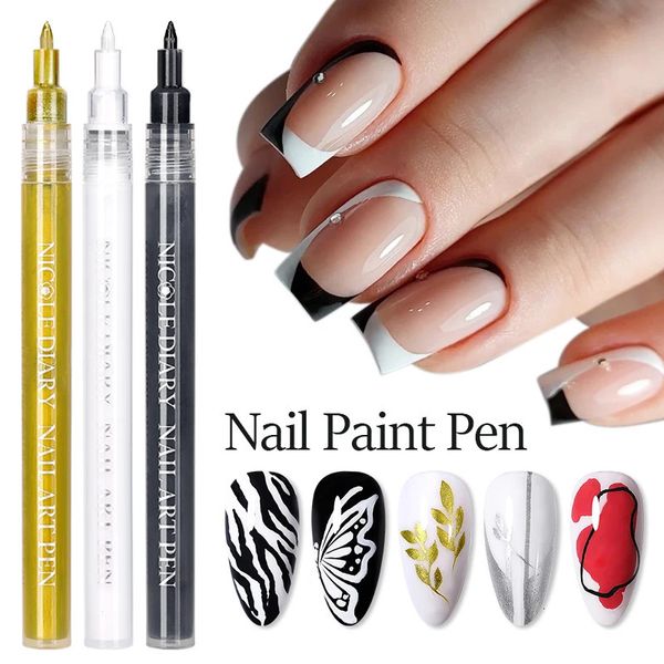 1pc schwarz weiß weißer Nagellack Stiftfarbe Malmalgel Graffiti Welle Zeichnung Stift Französisch Streifen Linie Pinsel Nagelkunst Maniküre Lack 240423