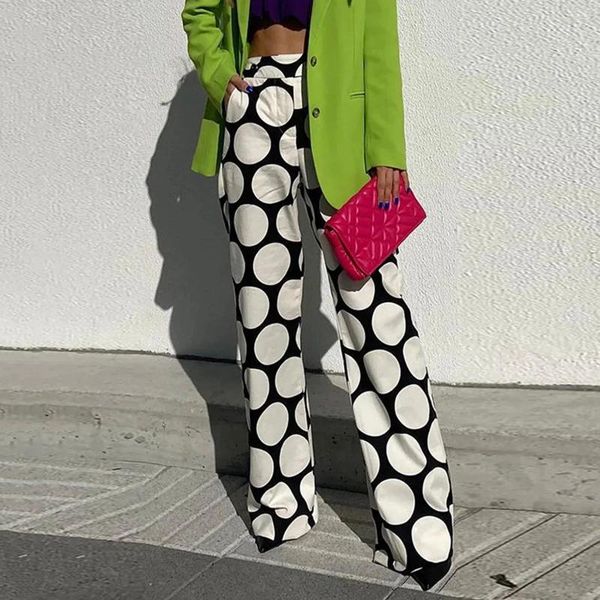 Pantaloni da donna palestra di ginnastica in moda bianca nero 2024 casual contrasto originale colore a pois pantaloni a larga gamba stampati