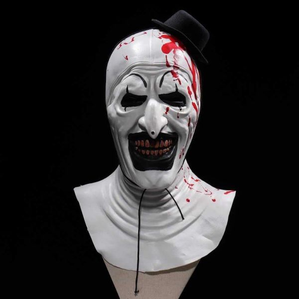 Arte de terríveis sangrentos A máscara de palhaço Cosplay Creepy Horror Demon Mal Joker Hat Latex Helmet Halloween Festume Fantas