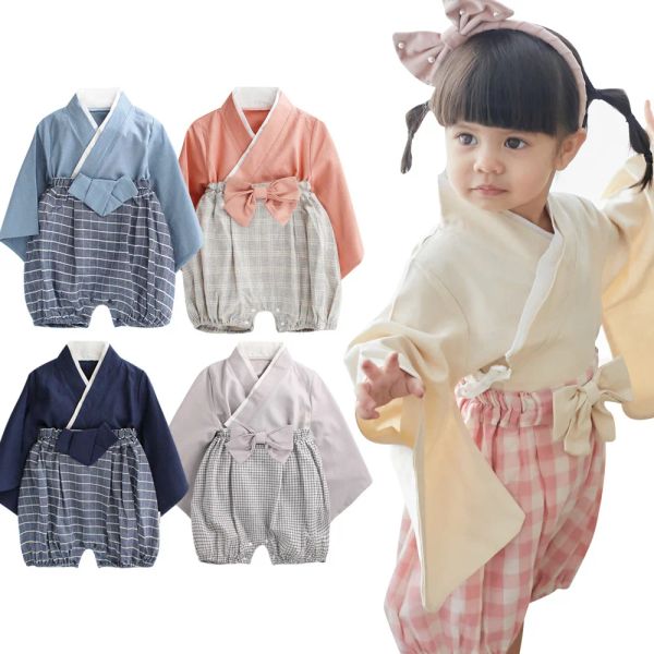 Наборы 2pcs retro kimono Summer Beaby Beaby Mobs Girl Clothing Tops Shortsleared Bath Horobe Новорожденные детские детские детские детские наряды для игровой одежды Kimonos