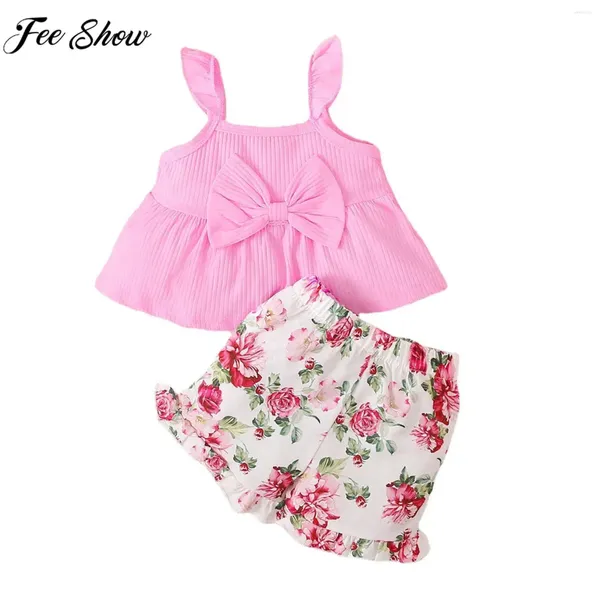 Kleidung Sets Baby Girls Sommer Casual Kostüm Set ärmellose Bogenknoten Camisole Top mit Shorts Stirnband Beach Urlaub Picknick täglich Outfit